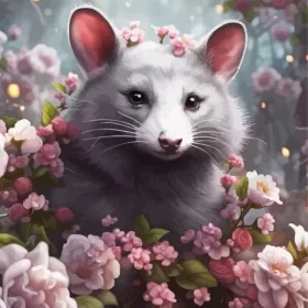 Opossum And Flowers Paint by Number