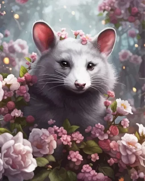 Opossum And Flowers Paint by Number