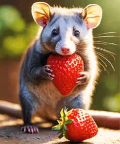 Opossum Eating Strawberry Paint by Number