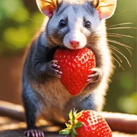 Opossum Eating Strawberry Paint by Number