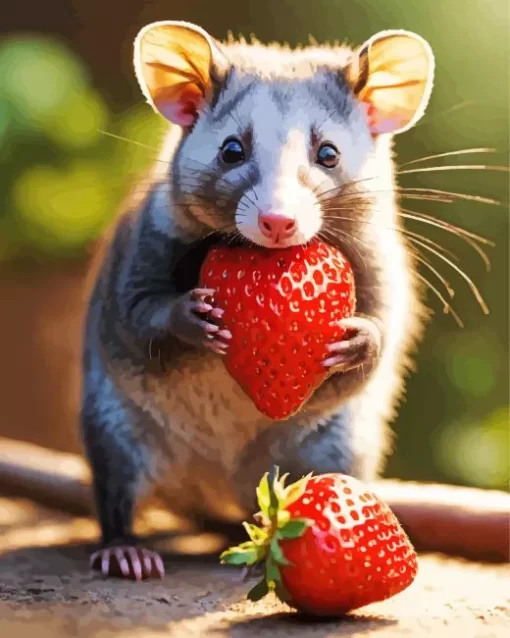 Opossum Eating Strawberry Paint by Number