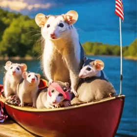 Opossums On Boat Paint by Number