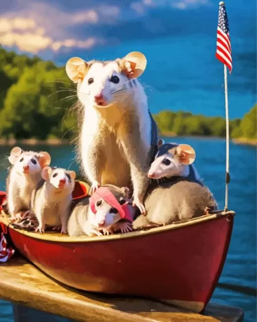 Opossums On Boat Paint by Number