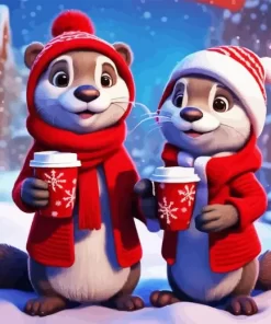 Otter Christmas Couple Paint by Number