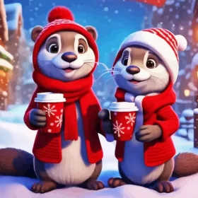 Otter Christmas Couple Paint by Number