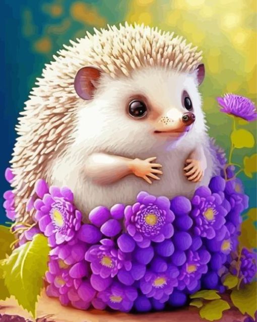 Purple Floral Hedgehog Paint by Number