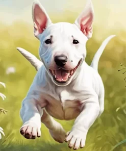 White Bull Terrier With Butterfly Paint by Number