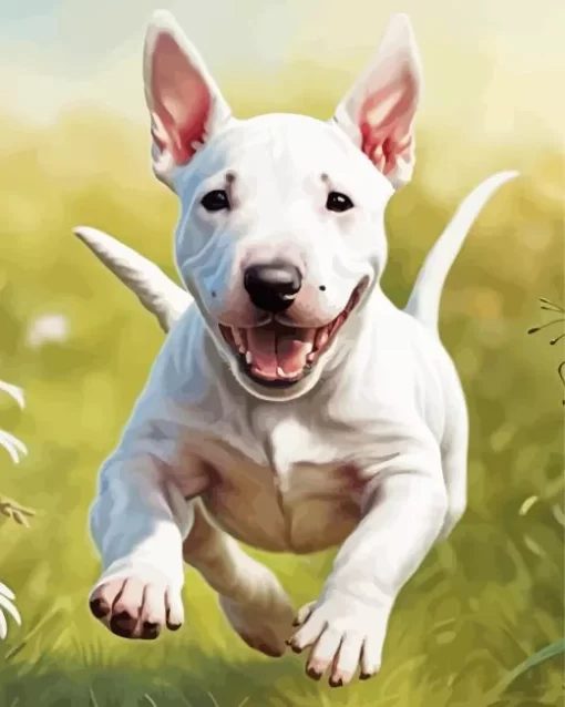 White Bull Terrier With Butterfly Paint by Number