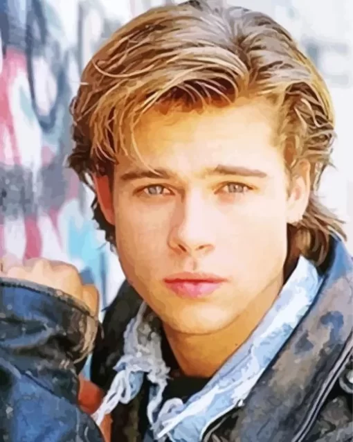 Young Brad Pitt In Faded Leather Jacket Paint by Number