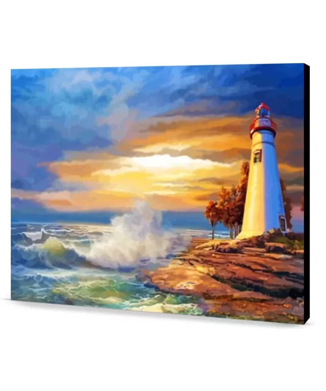 Lighthouse Ocean waves easel