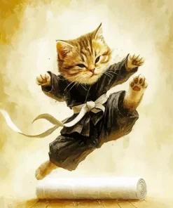 Cute Karate Cat Paint by Number