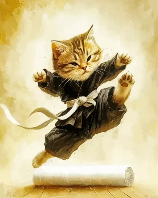 Cute Karate Cat Paint by Number