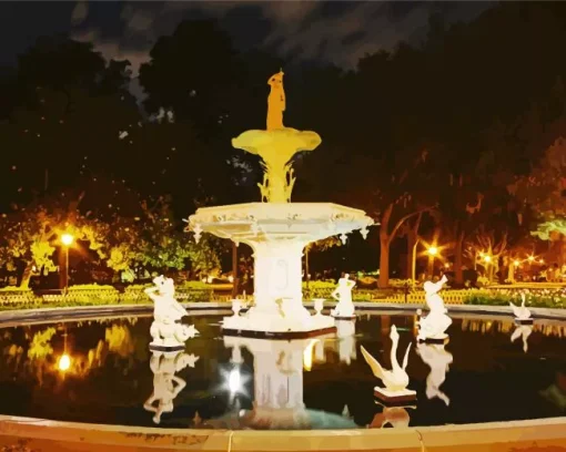 Forsyth Park At Night Paint by Numbers