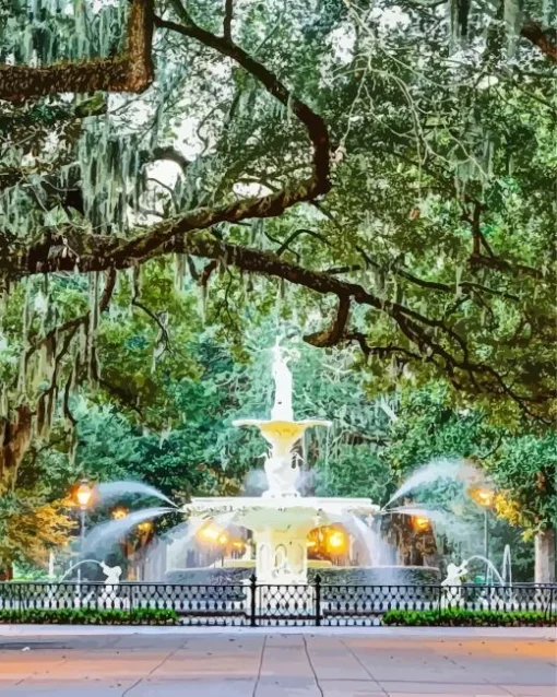 Forsyth Park Fountain Garden Paint by Numbers