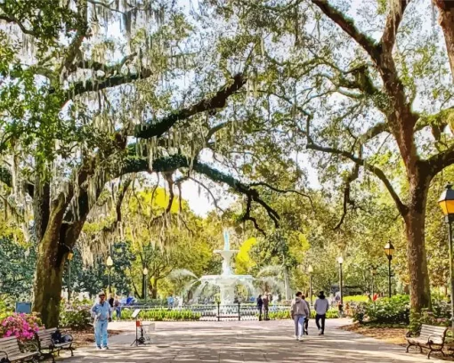 Forsyth Park with Large Trees Paint by Numbers