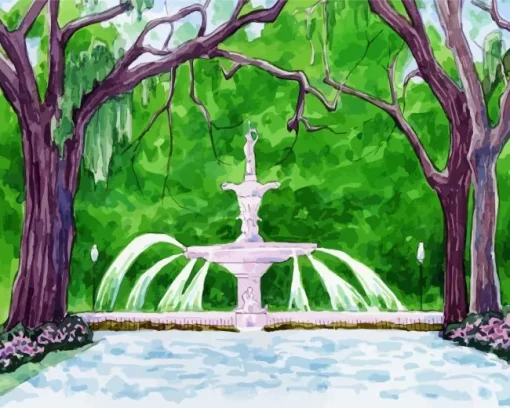 Savannah Forsyth Park Fountain Paint by Numbers