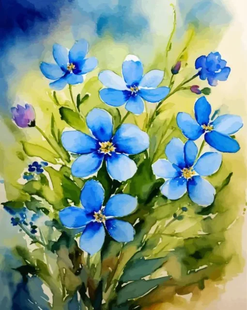 Blue Hepatica Flowers Paint by Numbers