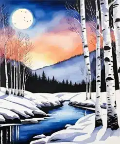 Full Moon Briches Winter Paint by Number