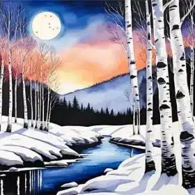 Full Moon Briches Winter Paint by Number