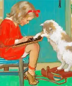 Good Housekeeping Girl And Cat Paint by Numbers