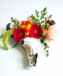 Floral Cow Skull Flowers Paint by Numbers