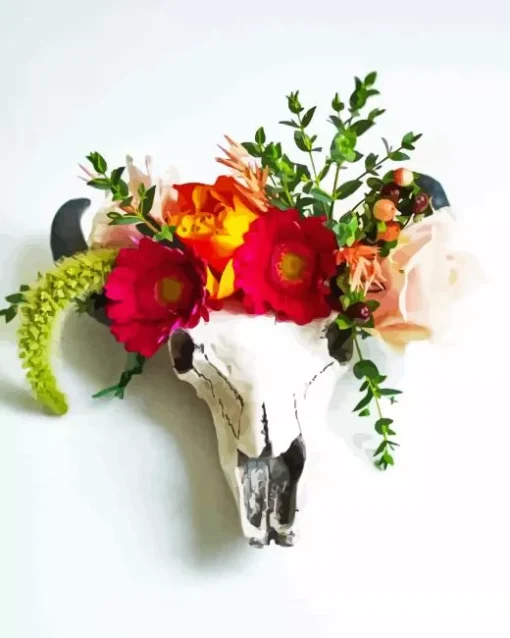 Floral Cow Skull Flowers Paint by Numbers