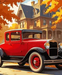 Vintage Red Car In Autumn Paint by Number