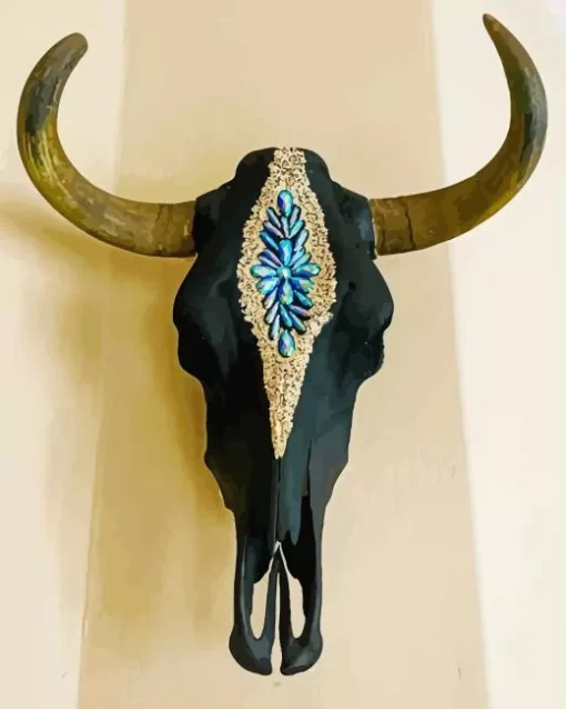 Black Cow Skull Paint by Numbers