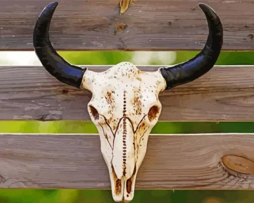 Black And White Cow Skull Paint by Numbers