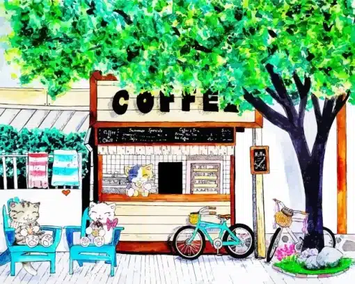 Cat Coffee Shop Paint by Numbers