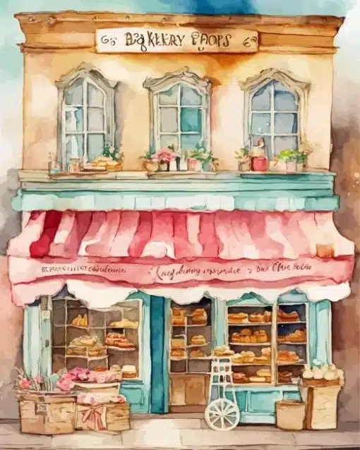 Pink Bakery Shop Paint by Numbers