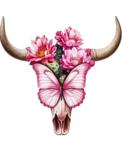 Pink Floral Cow Skull Paint by Numbers