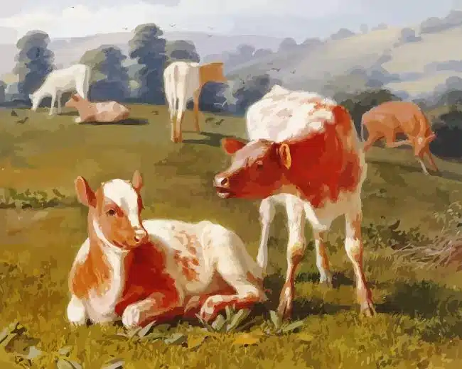 Calves In a Meadow Briton Rivière Paint by Numbers