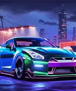 Nissan In A Cyberpunk Harbour Paint by Numbers