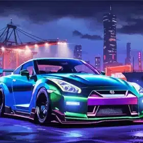 Nissan In A Cyberpunk Harbour Paint by Numbers