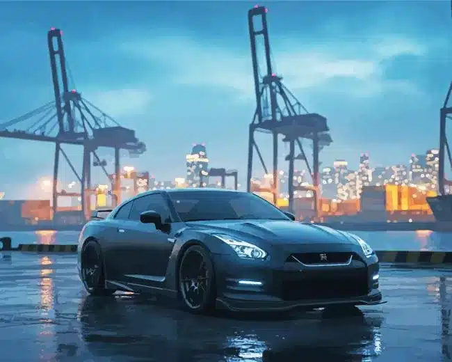 dark nissan in a harbour paint by numbers Dark Nissan In A Harbour Paint by Numbers