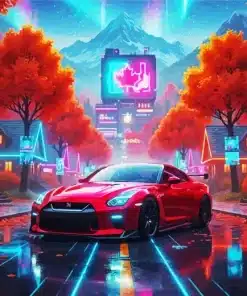 Red Nissan Art Paint by Numbers
