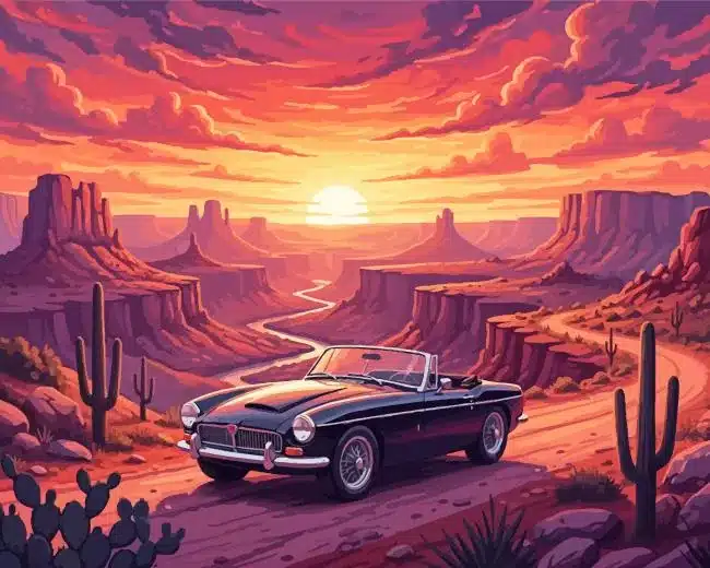 Classic Car Art Sunset Peak Paint by Numbers