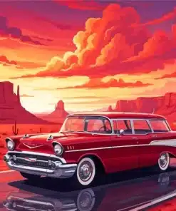The Classic Dark Red Car Vista Paint by Numbers
