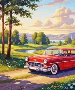 Aesthetic Red Classic Car Paint by Numbers