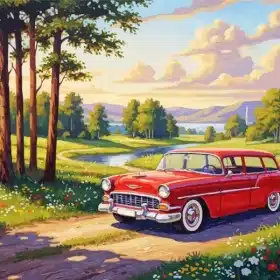 Aesthetic Red Classic Car Paint by Numbers