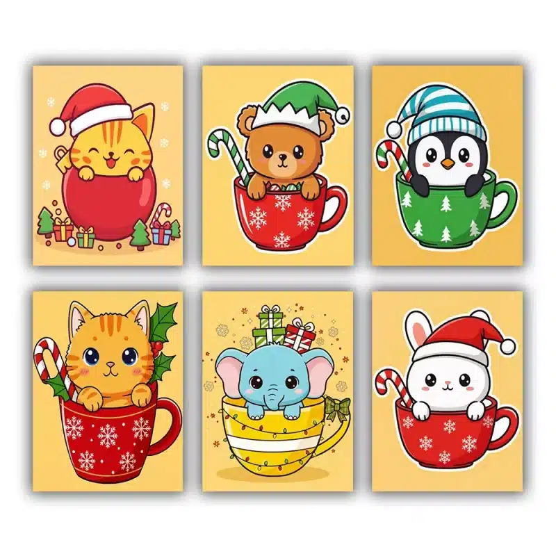 Celebrate the magic of the season with our Christmas Animals Mini Paint by Numbers Set. This joyful collection features six adorable animals dressed in festive holiday outfits, from Santa hats to cozy winter scarves. Designed in bright, cheerful colors, each mini canvas is easy and fun to paint. When displayed together, they create a warm and playful holiday decoration, perfect for kids’ rooms or adding a cute Christmas touch to your home