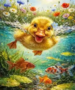 Happy Duck Swimming Paint by Numbers