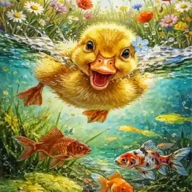 Happy Duck Swimming Paint by Numbers
