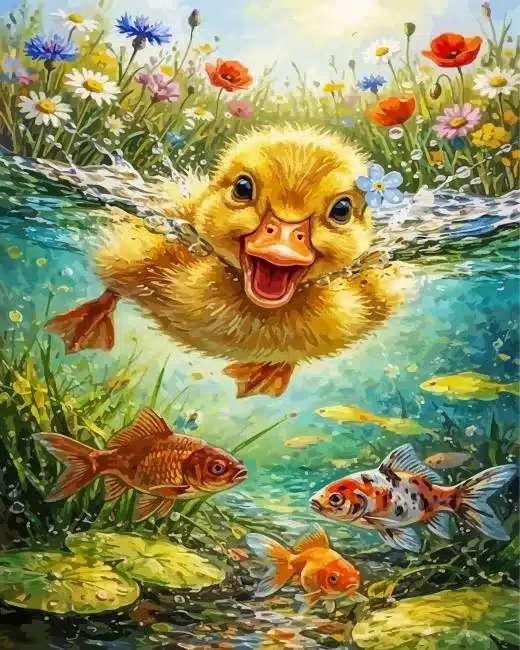 Happy Duck Swimming Paint by Numbers