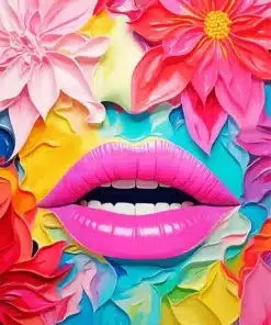 Floral Pop Art Lips Paint by Numbers
