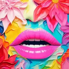 Floral Pop Art Lips Paint by Numbers