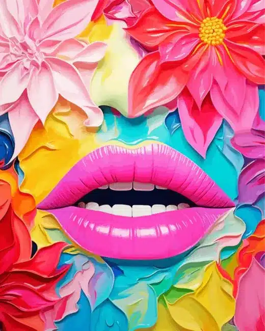 Floral Pop Art Lips Paint by Numbers