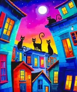 Black Whimsical Cat Paint By Numbers