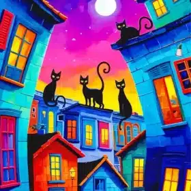 Black Whimsical Cat Paint By Numbers
